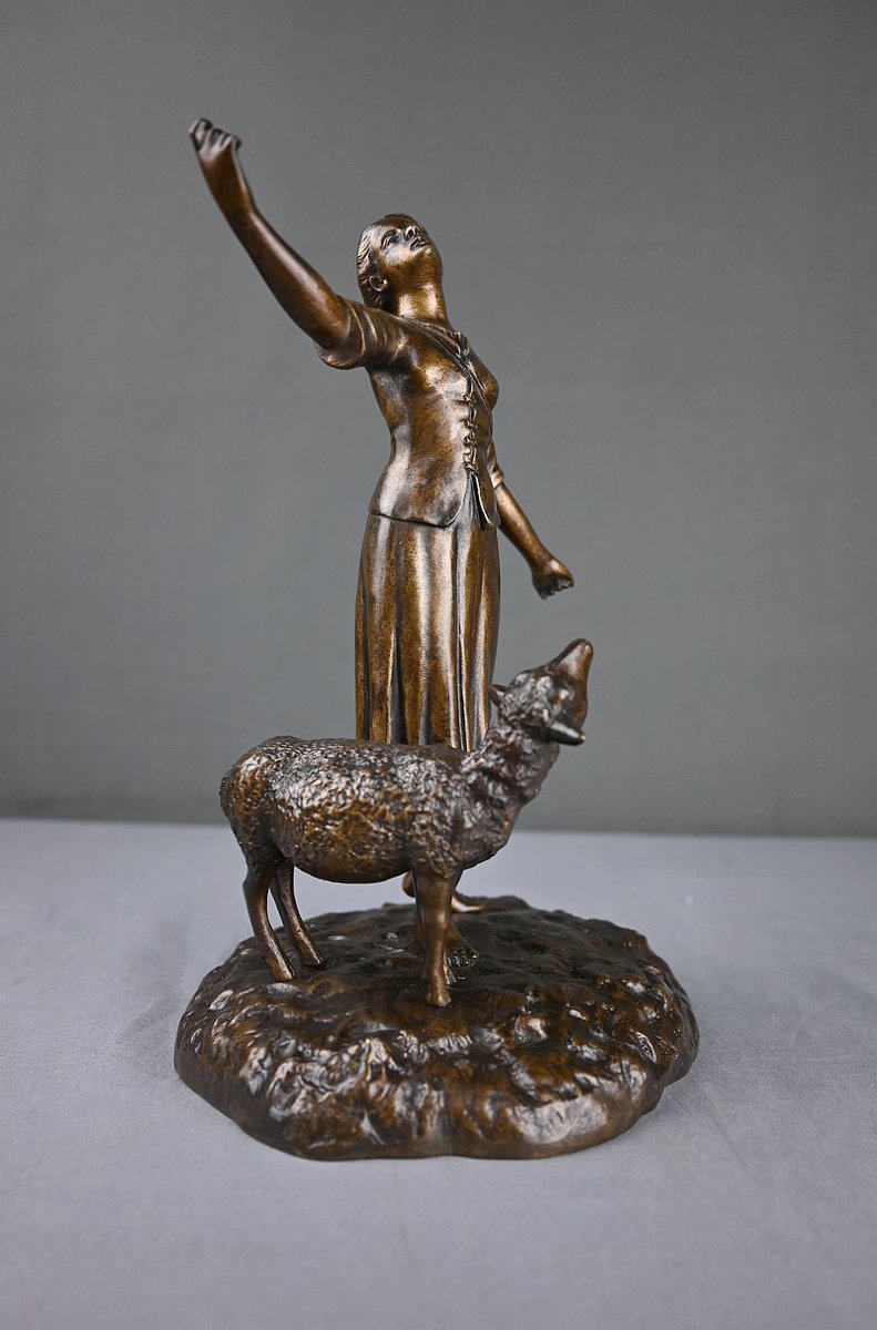Bronze « L’élévation de Jeanne d’Arc » signé E. Watrin – Début XXe-photo-6