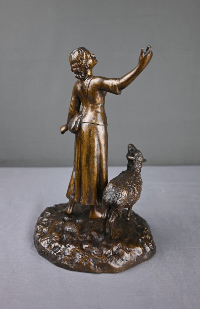 Bronze « L’élévation de Jeanne d’Arc » signé E. Watrin – Début XXe-photo-7