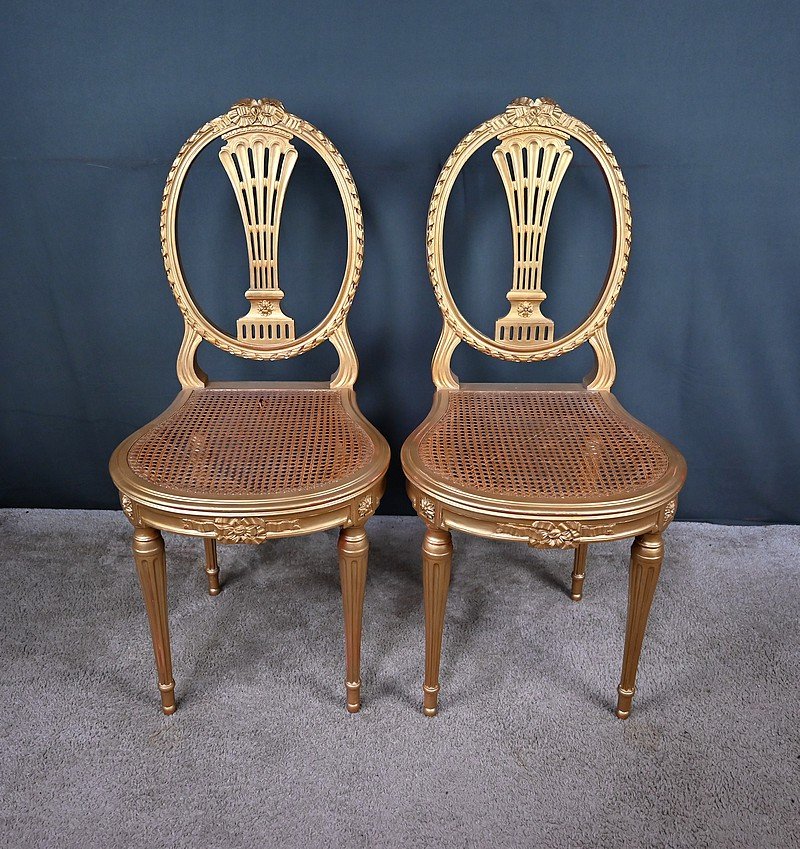 Pair Of Gilded Wooden Chairs, Louis XVI Style – Early 20th Century-photo-3