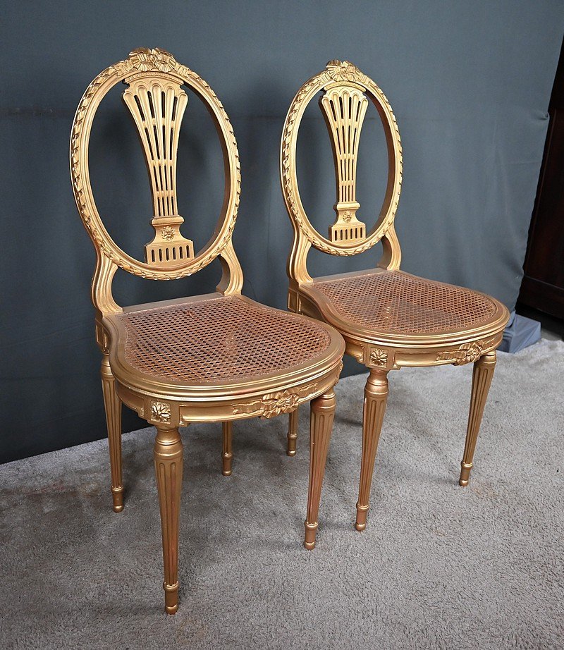 Pair Of Gilded Wooden Chairs, Louis XVI Style – Early 20th Century-photo-4