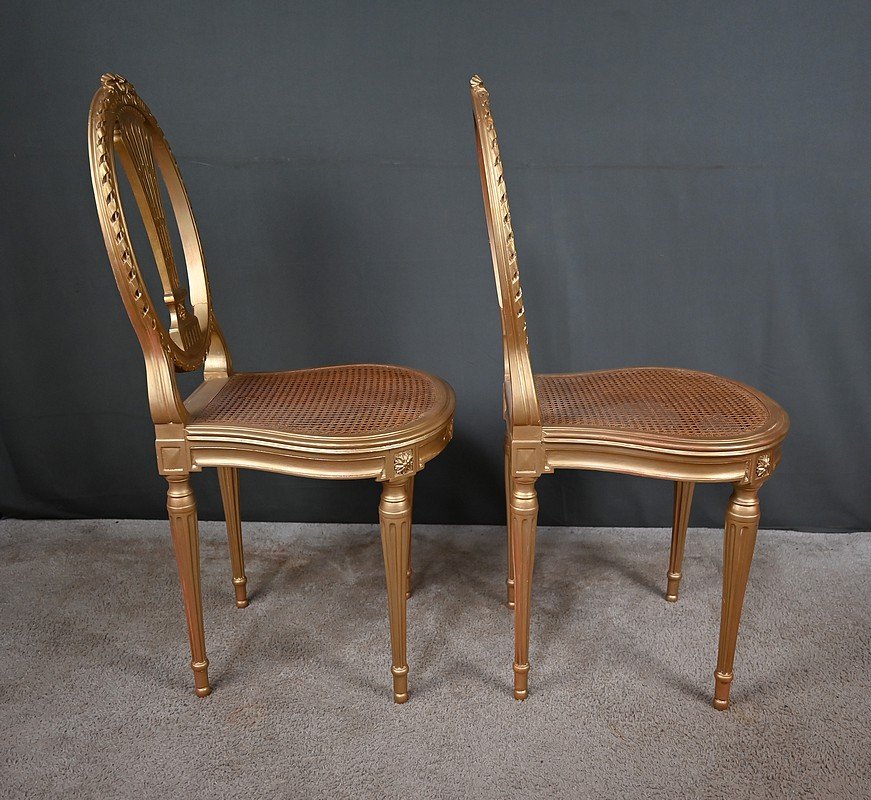 Pair Of Gilded Wooden Chairs, Louis XVI Style – Early 20th Century-photo-1