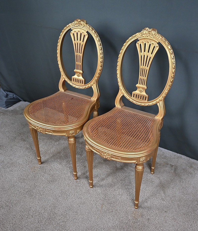 Pair Of Gilded Wooden Chairs, Louis XVI Style – Early 20th Century-photo-4