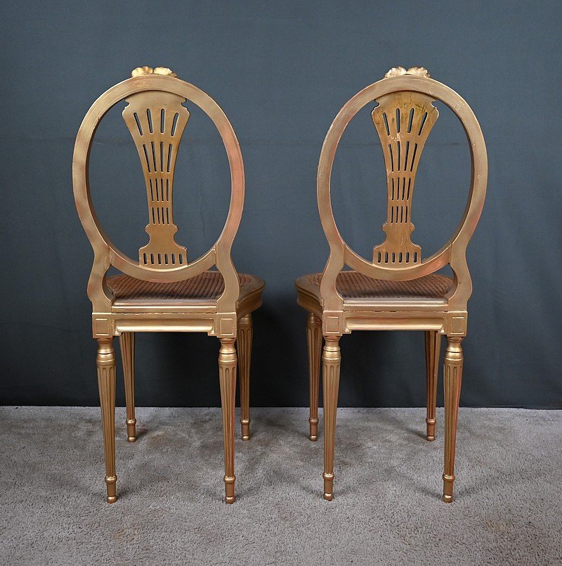 Pair Of Gilded Wooden Chairs, Louis XVI Style – Early 20th Century-photo-6