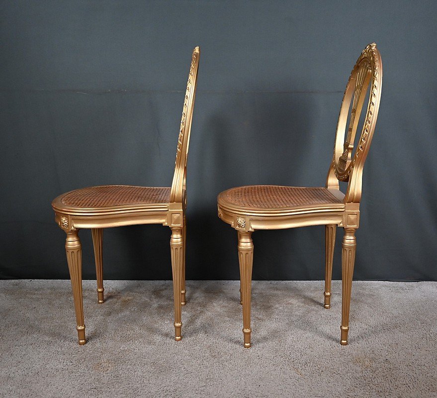 Pair Of Gilded Wooden Chairs, Louis XVI Style – Early 20th Century-photo-7