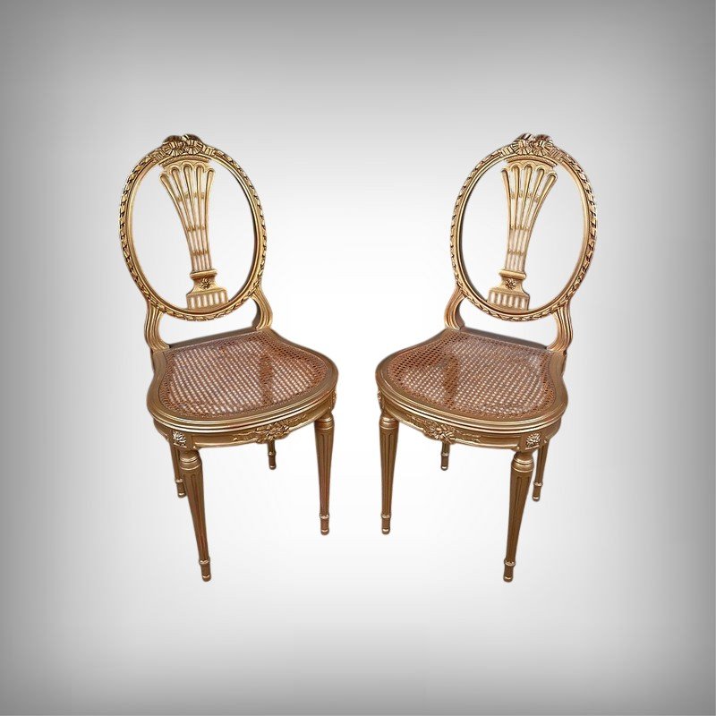 Pair Of Gilded Wooden Chairs, Louis XVI Style – Early 20th Century