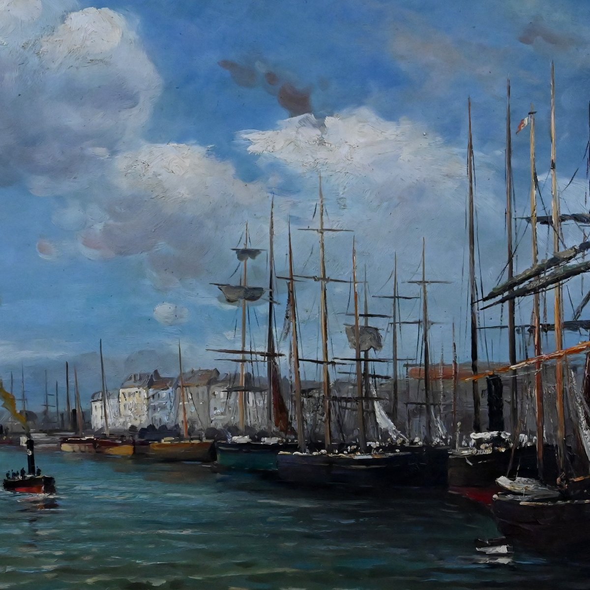 Tableau « Scène de Port », Huile sur Toile, signé F. Nicoli – XXe-photo-2