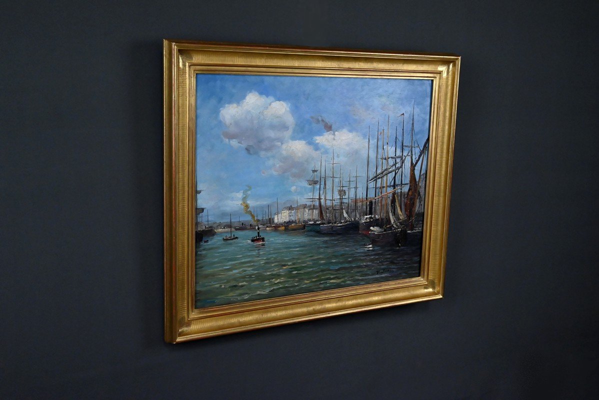 Tableau « Scène de Port », Huile sur Toile, signé F. Nicoli – XXe-photo-3