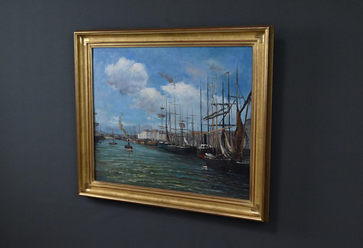 Tableau « Scène de Port », Huile sur Toile, signé F. Nicoli – XXe-photo-4