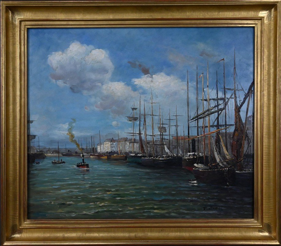 Tableau « Scène de Port », Huile sur Toile, signé F. Nicoli – XXe-photo-1