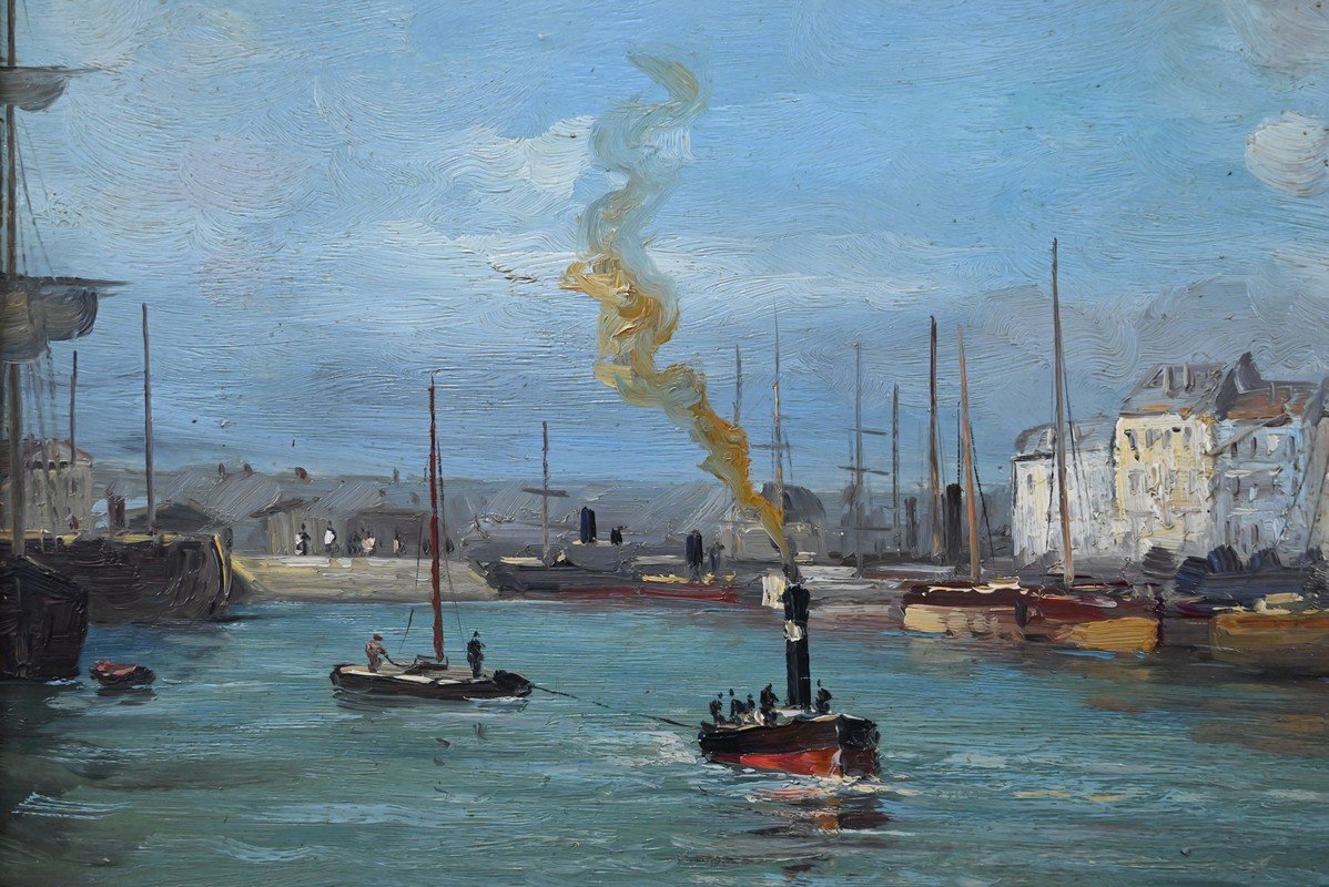 Tableau « Scène de Port », Huile sur Toile, signé F. Nicoli – XXe-photo-2