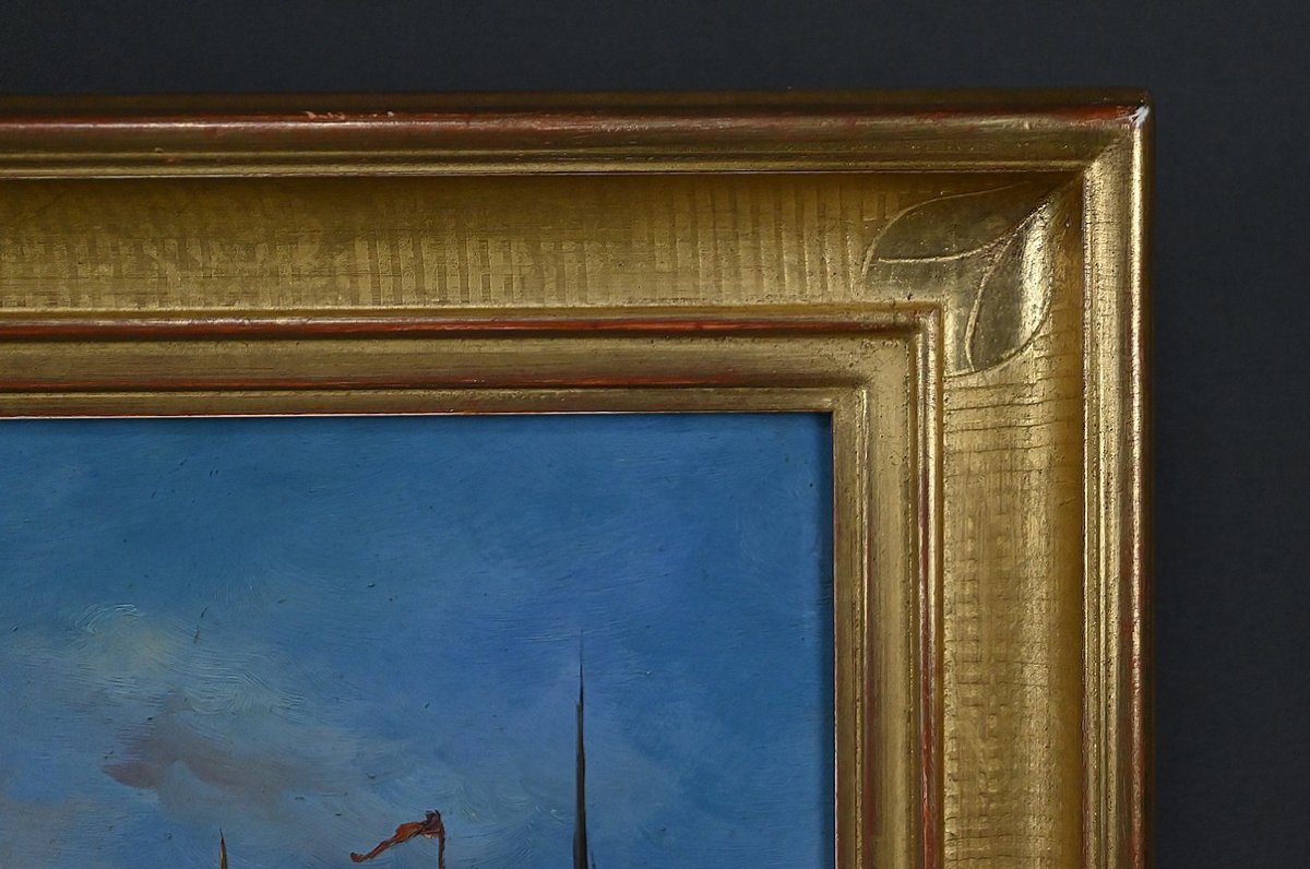 Tableau « Scène de Port », Huile sur Toile, signé F. Nicoli – XXe-photo-4