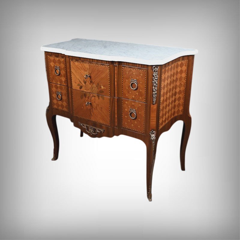 Marquetry Chest Of Drawers, Louis XV–louis XVI Transition Style – Mid-20th Century-photo-2