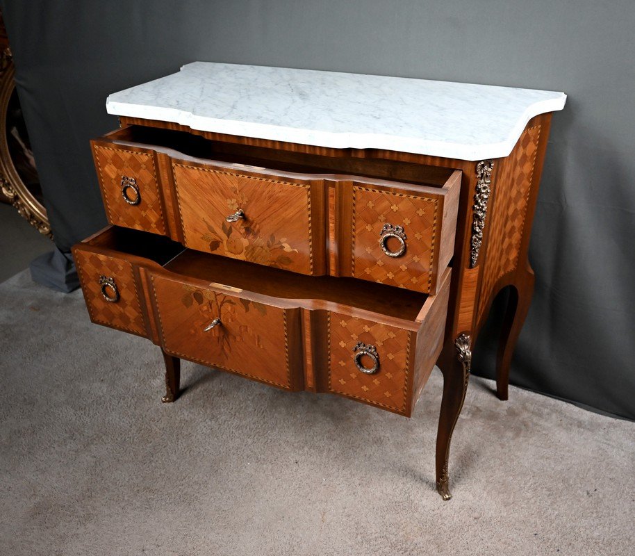 Marquetry Chest Of Drawers, Louis XV–louis XVI Transition Style – Mid-20th Century-photo-3