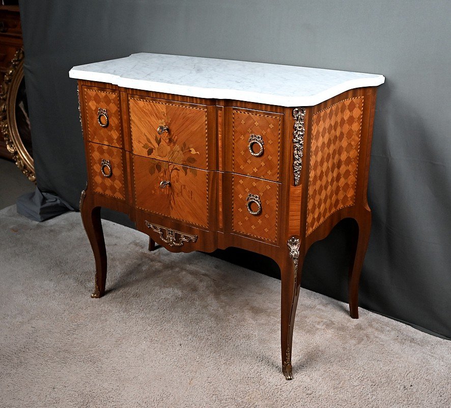 Marquetry Chest Of Drawers, Louis XV–louis XVI Transition Style – Mid-20th Century-photo-3