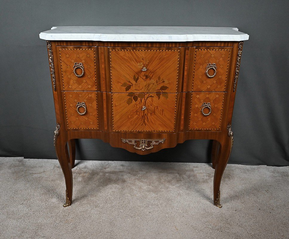 Marquetry Chest Of Drawers, Louis XV–louis XVI Transition Style – Mid-20th Century-photo-4