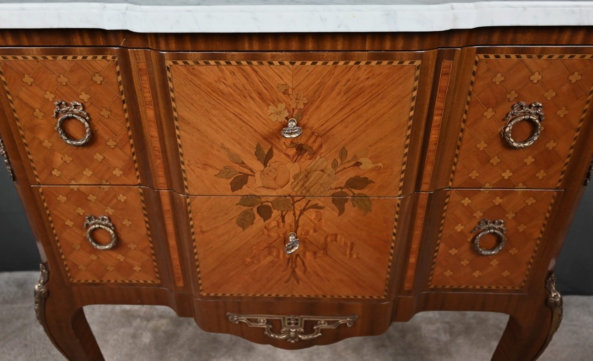 Marquetry Chest Of Drawers, Louis XV–louis XVI Transition Style – Mid-20th Century-photo-5