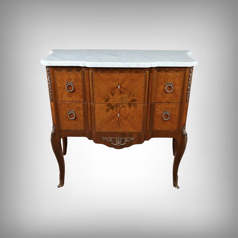 Marquetry Chest Of Drawers, Louis XV–louis XVI Transition Style – Mid-20th Century