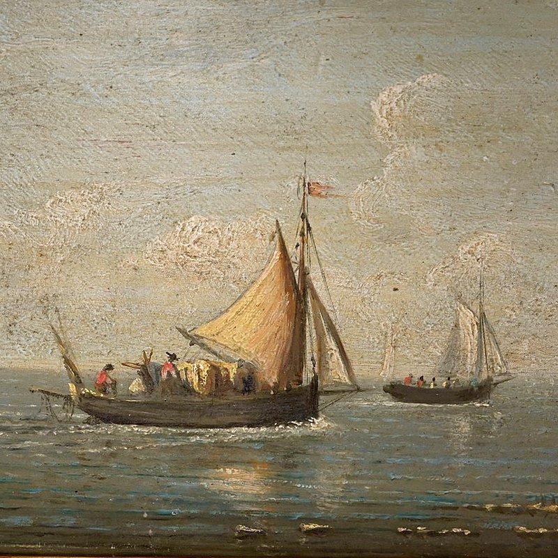 Tableau « Retour au Port », huile sur panneau, signé Gilbert – Fin XIXe-photo-2