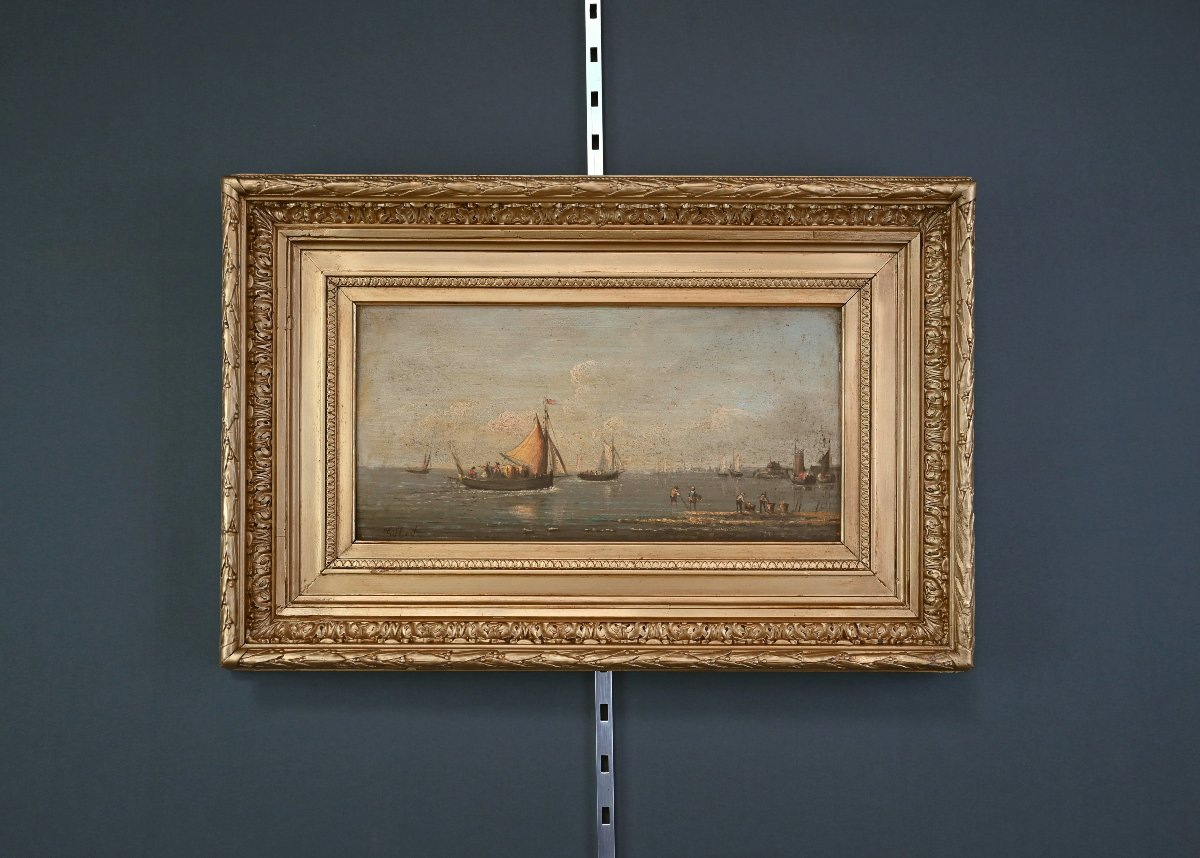 Tableau « Retour au Port », huile sur panneau, signé Gilbert – Fin XIXe-photo-3