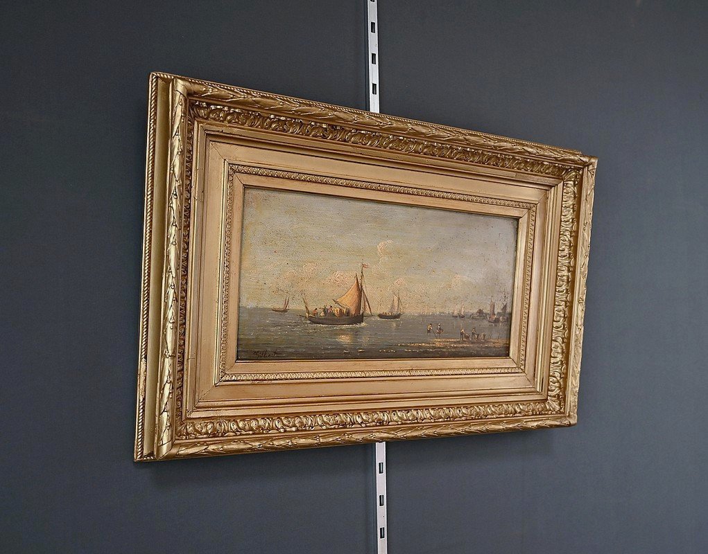 Tableau « Retour au Port », huile sur panneau, signé Gilbert – Fin XIXe-photo-4