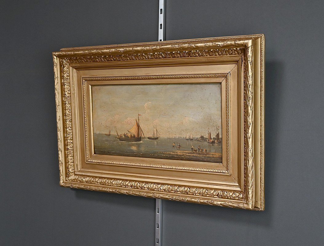 Tableau « Retour au Port », huile sur panneau, signé Gilbert – Fin XIXe-photo-1
