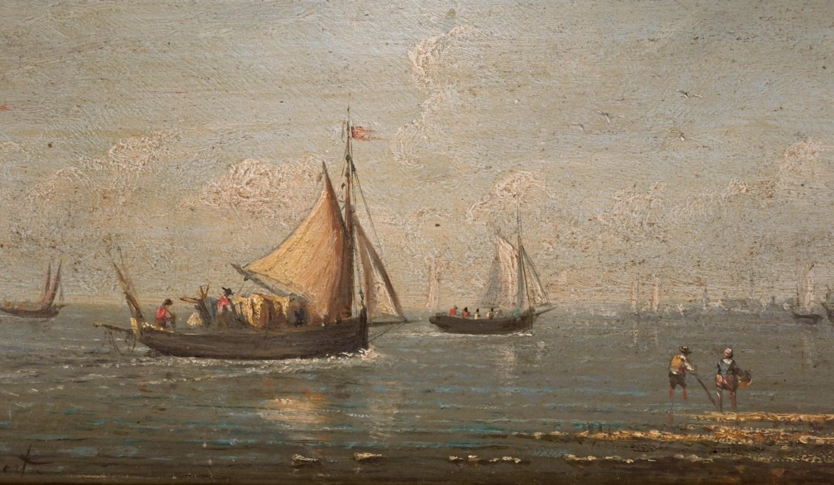 Tableau « Retour au Port », huile sur panneau, signé Gilbert – Fin XIXe-photo-3