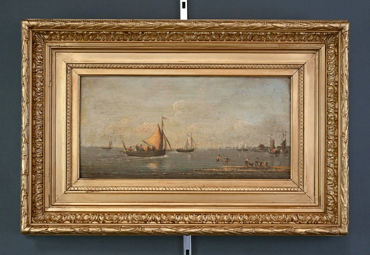 Tableau « Retour au Port », huile sur panneau, signé Gilbert – Fin XIXe-photo-6