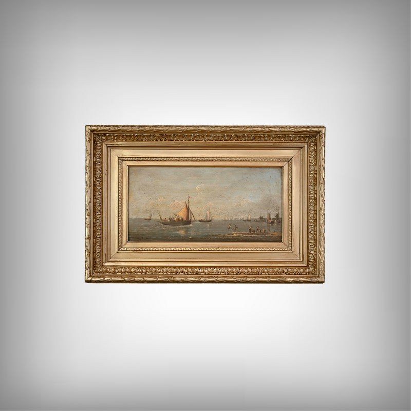 Tableau « Retour au Port », huile sur panneau, signé Gilbert – Fin XIXe