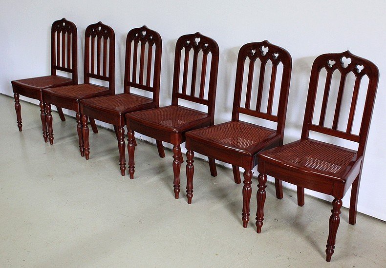  Rare Suite De 6 Chaises En Acajou De Cuba, époque Restauration – Début XIXe -photo-3