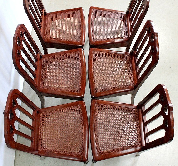  Rare Suite De 6 Chaises En Acajou De Cuba, époque Restauration – Début XIXe -photo-1