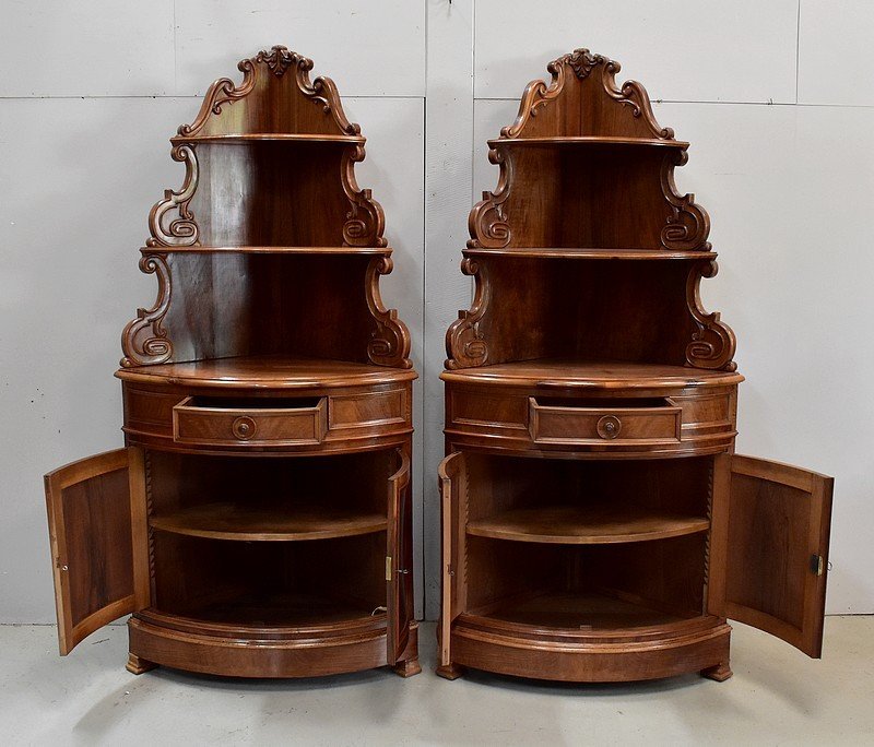 Rare Pair Of Corner Cabinets In Walnut - Late Nineteenth-photo-1