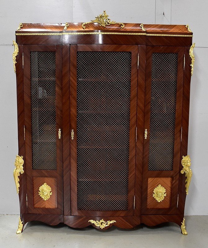 Bookcase In Blond Mahogany And Violet Wood, Louis XV Style - Late Nineteenth