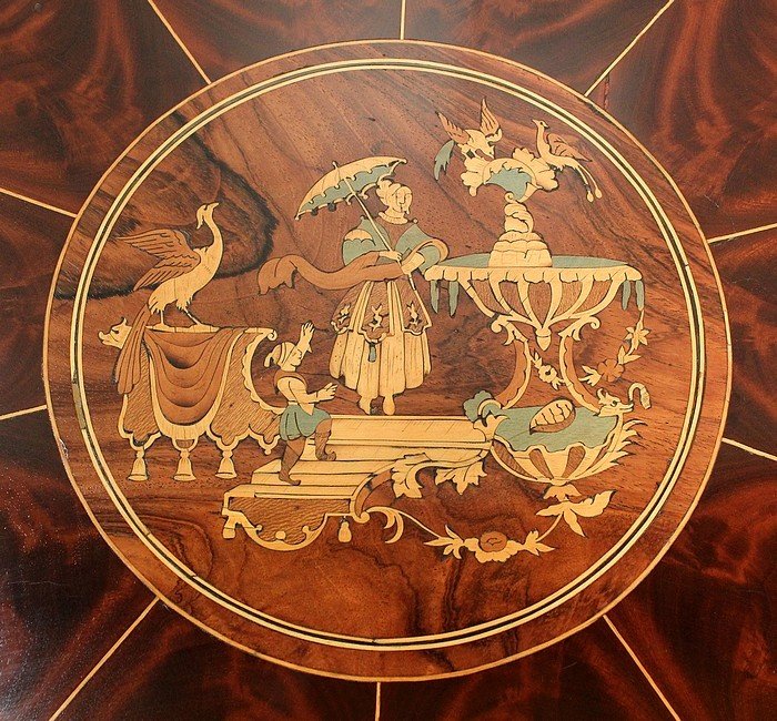  Guéridon En Placage De Ronce d'Acajou Et Marqueteries, époque Charles X - Début XIXe -photo-1