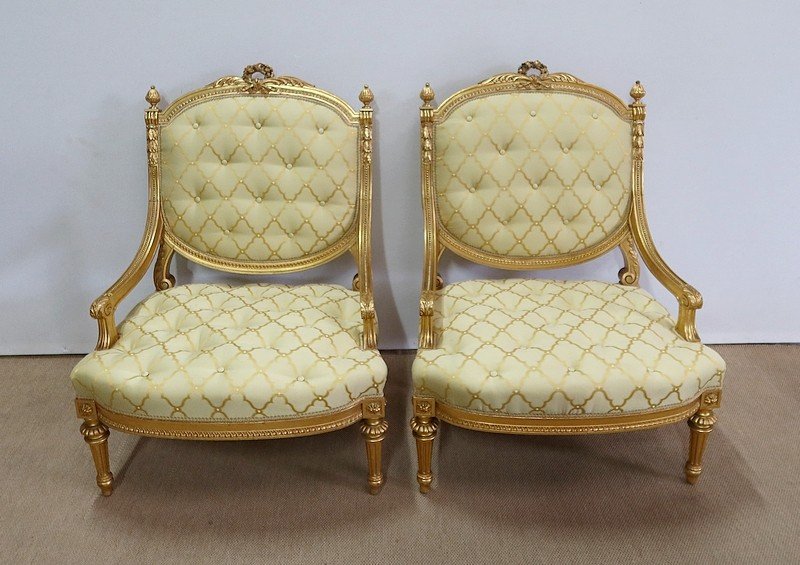 Pair Of Armchairs A La Reine Louis XVI, Napoleon III Period - Mid-19th Century-photo-2