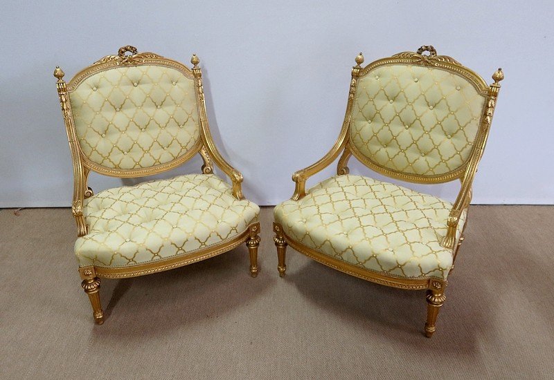 Pair Of Armchairs A La Reine Louis XVI, Napoleon III Period - Mid-19th Century