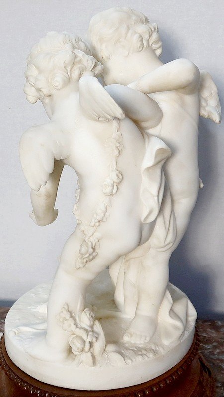  Sculpture En Albâtre « Deux Amours Se Disputant Un Cœur » D’après E-m. Falconet – XIXe -photo-5