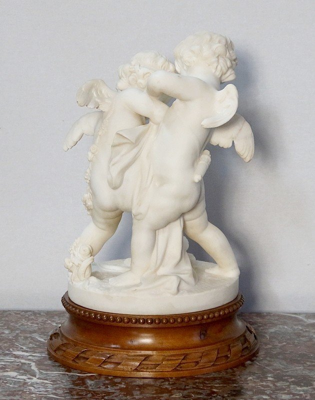  Sculpture En Albâtre « Deux Amours Se Disputant Un Cœur » D’après E-m. Falconet – XIXe -photo-6