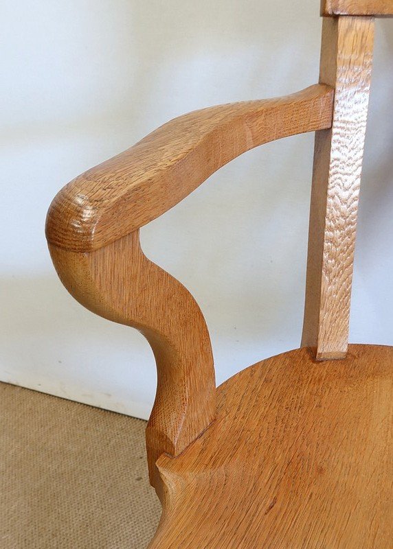  Fauteuil De Bureau Réglable, En Chêne Clair Massif – 1940 -photo-3