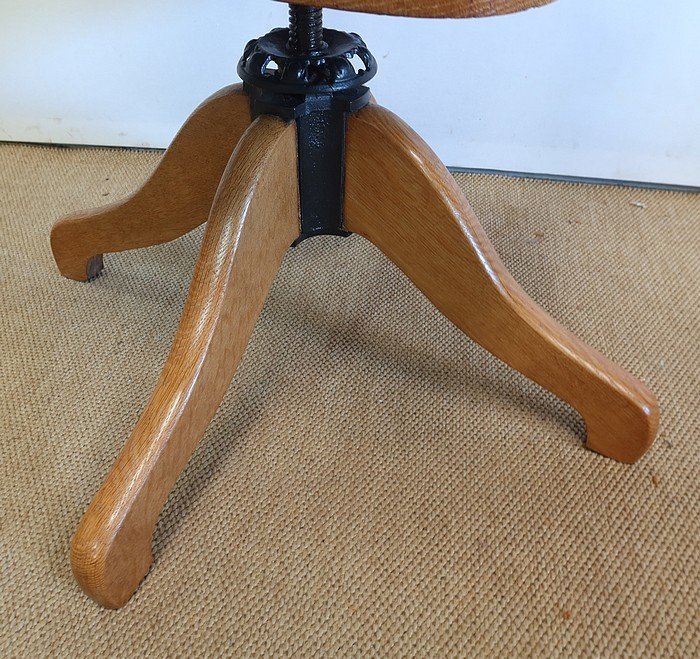  Fauteuil De Bureau Réglable, En Chêne Clair Massif – 1940 -photo-5