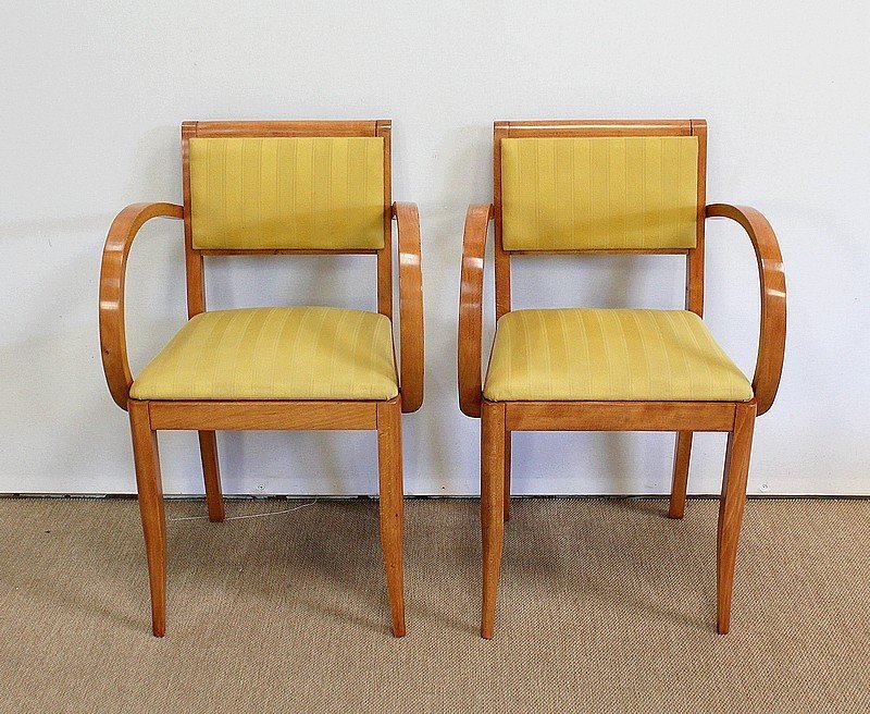 Pair Of Bridge Armchairs In Solid Beech - 1950/1960