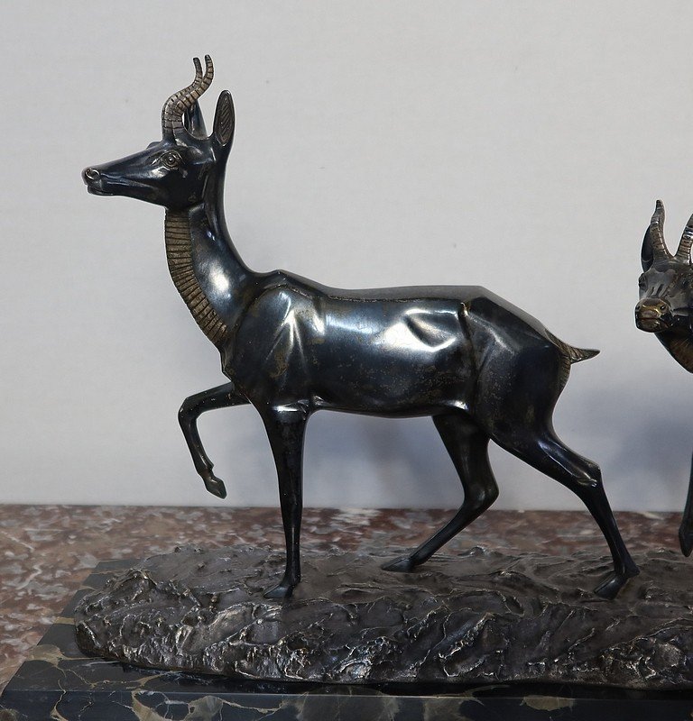  Important Bronze « Les Deux Gazelles » Signé I. Rochard - XXe -photo-4