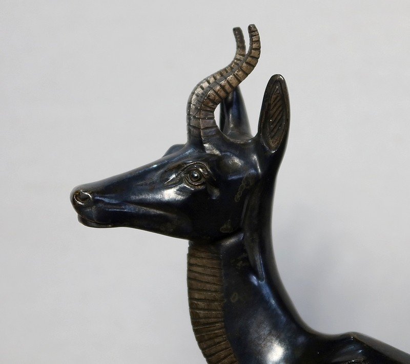  Important Bronze « Les Deux Gazelles » Signé I. Rochard - XXe -photo-1