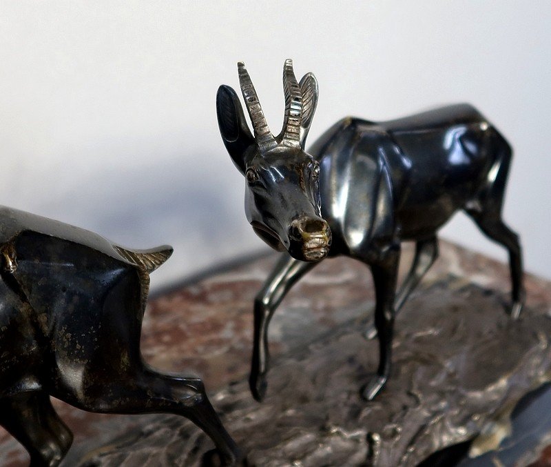  Important Bronze « Les Deux Gazelles » Signé I. Rochard - XXe -photo-3