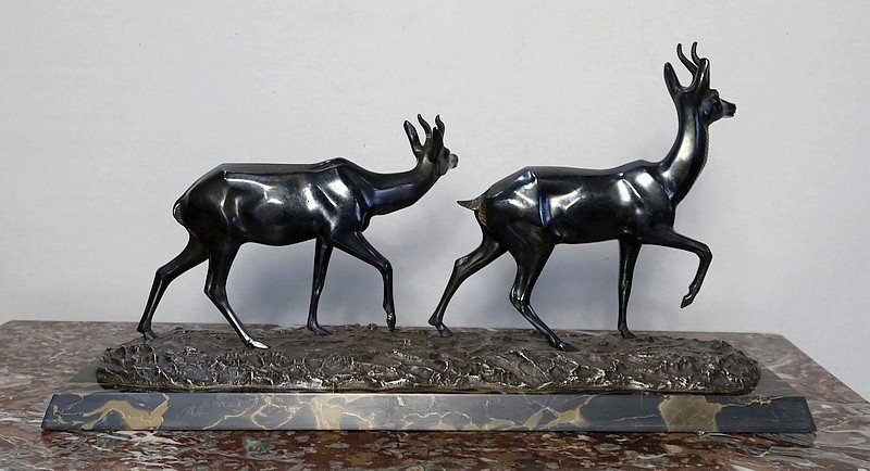  Important Bronze « Les Deux Gazelles » Signé I. Rochard - XXe -photo-8