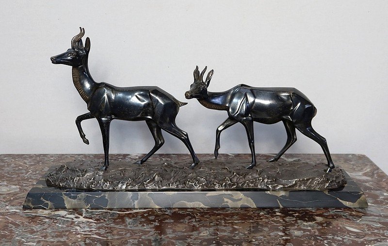  Important Bronze « Les Deux Gazelles » Signé I. Rochard - XXe 