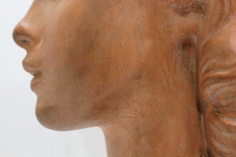  Buste En Terre Cuite D’une Jeune Fille, Art-déco , Par J.c. Guéro – Début XXe -photo-6
