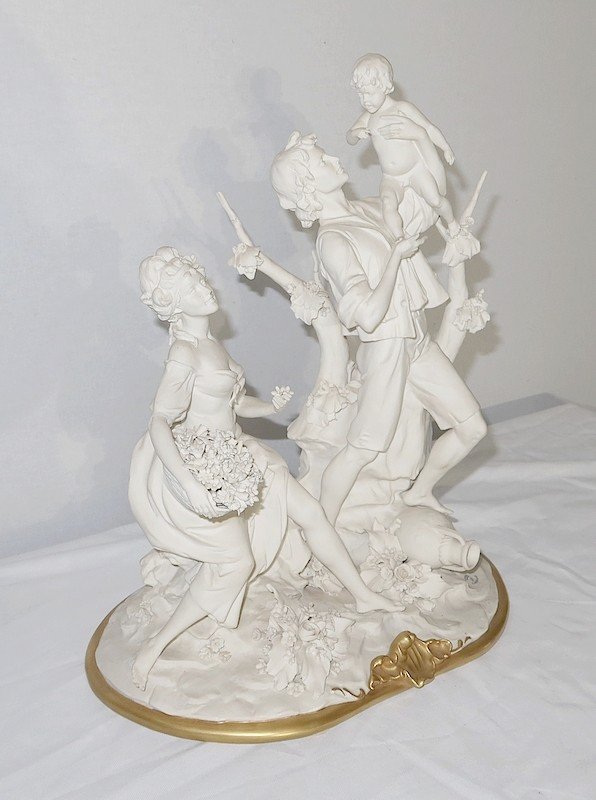 Biscuit Group From Capodimonte, Signed C. Villari - Twentieth-photo-2