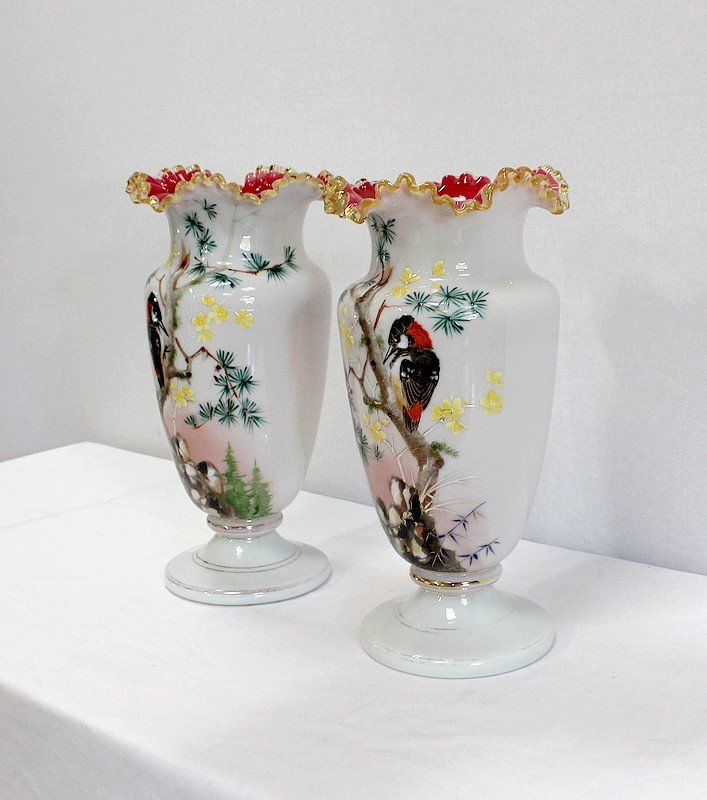 Important Pair Of Opaline Vases - 1900-photo-3