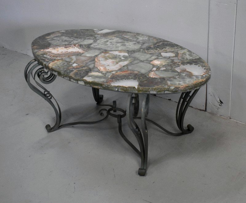 Marble And Wrought Iron Coffee Table – 1950-photo-3