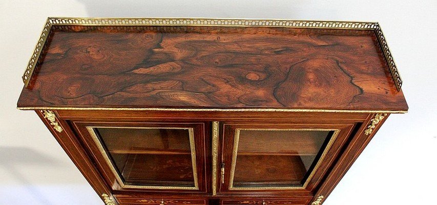  Petit Bureau Vitrine En Palissandre Et Marqueterie, époque Napoléon III – Milieu XIXe -photo-4